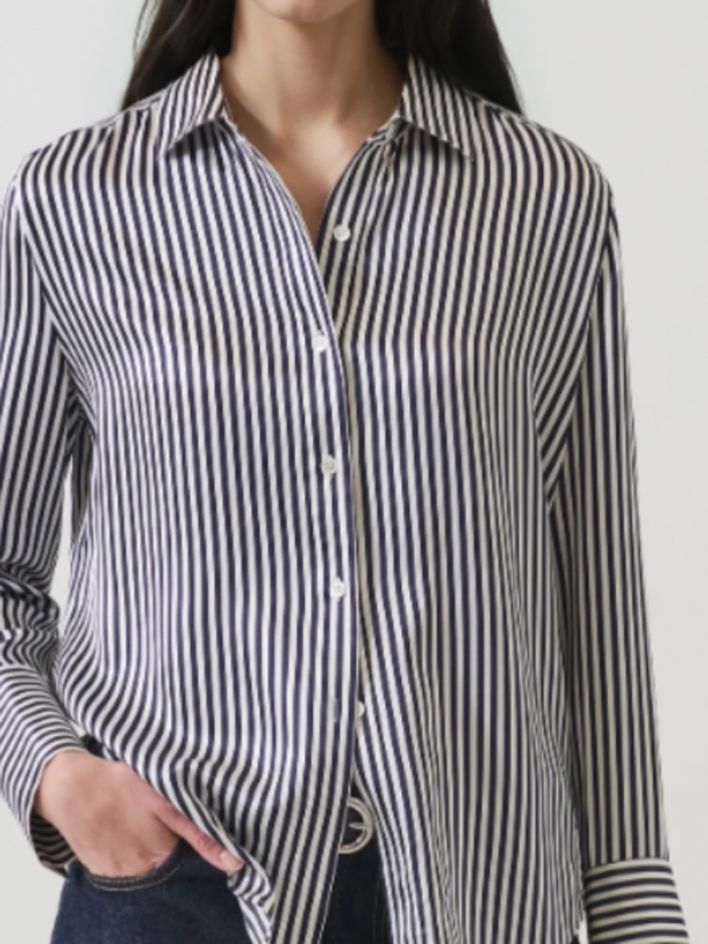 Contemporaine Simons Striped Organic Cotton Shirt | Black & White | XS